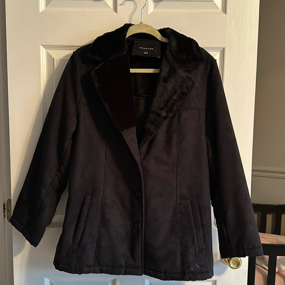 Braetan Womens Black Coat Jacket Fur Trim